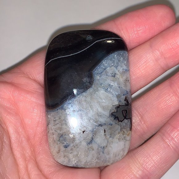 Blue and Black Smooth Druzy Quarts Rectangle Focal - Picture 1 of 7